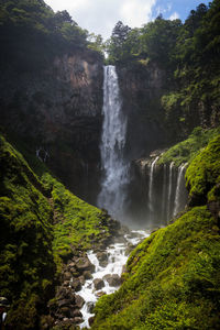 Scenic view of waterfall in forest