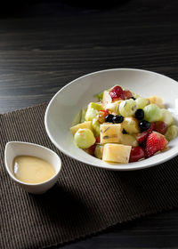 High angle view of breakfast in bowl on table