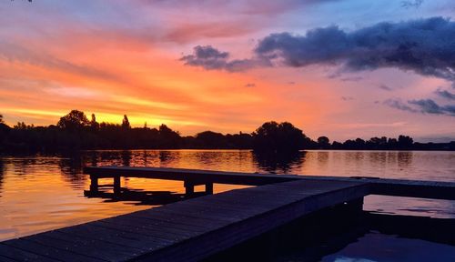 Scenic view of lake against sky during sunset