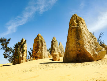 Low angle view of rock formations against sky