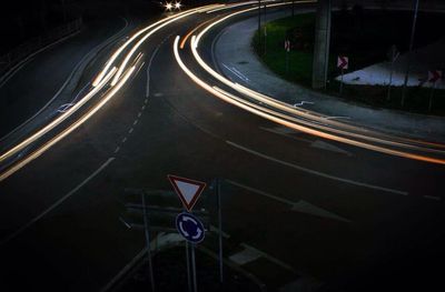 High angle view of road at night