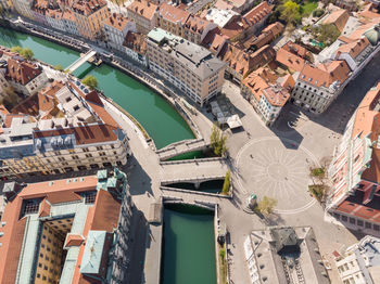 High angle view of buildings in city