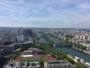 High angle view of cityscape against sky