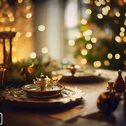 Close-up of christmas decorations on table