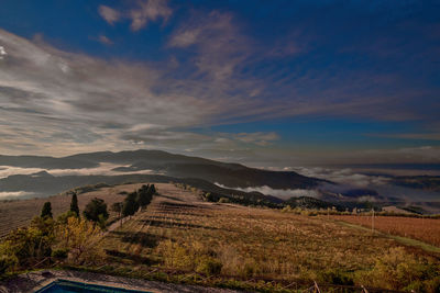 Scenic view of landscape against sky during sunset