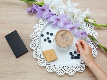 High angle view of coffee on table