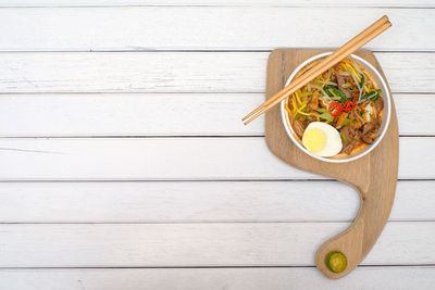 Directly above shot of food served in bowl