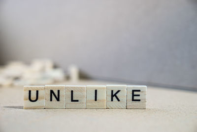 Close-up of text on table