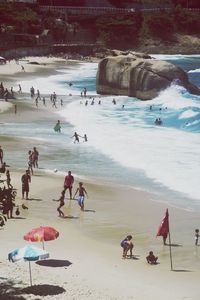 High angle view of people at beach