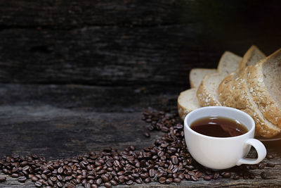 Close-up of coffee cup on table