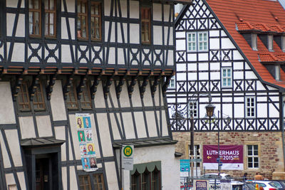 Low angle view of text on building