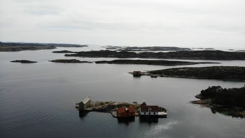 High angle view of ship on sea against sky