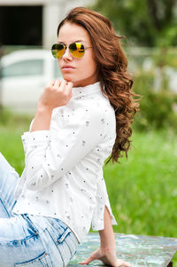 Young woman wearing sunglasses