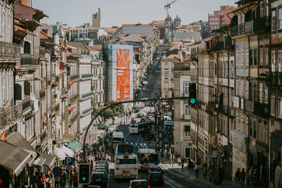 City street and buildings against sky