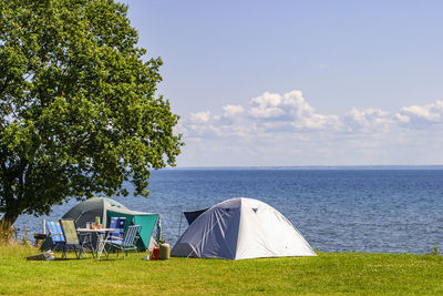 Tent with a beautiful view of a lake