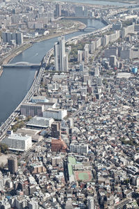 High angle view of buildings in city