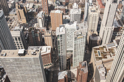 High angle view of modern buildings in city