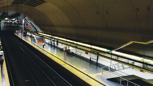 Illuminated railroad station platform