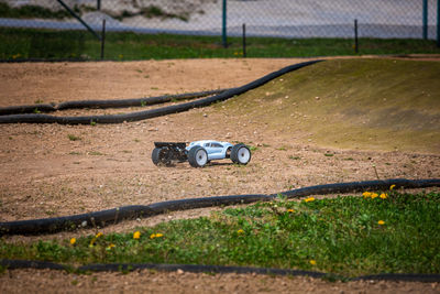 Toy car on field