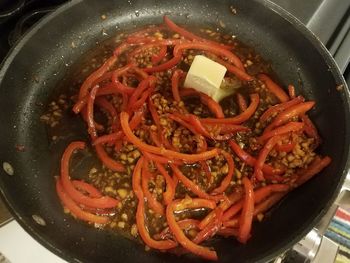 High angle view of noodles in bowl