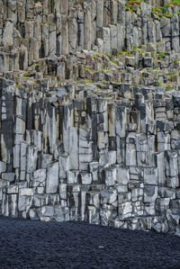 Beautiful majestic basalt column formation at famous reynisfjara beach