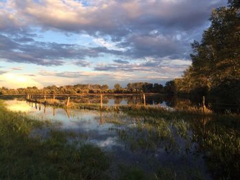 Scenic view of lake against sky