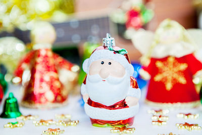 Close-up of christmas decoration on table