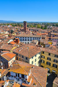 High angle view of townscape against sky