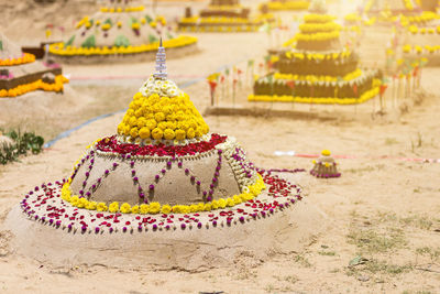 Multi colored umbrellas on a temple