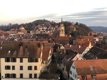 High angle view of townscape against sky