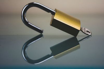 Close-up of metal object on table