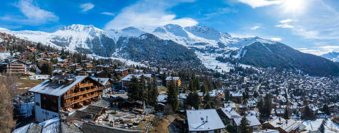 High angle view of townscape against sky