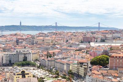 High angle view of buildings in city