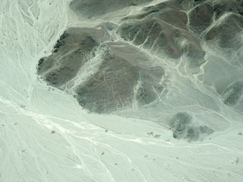 High angle view of snow covered land