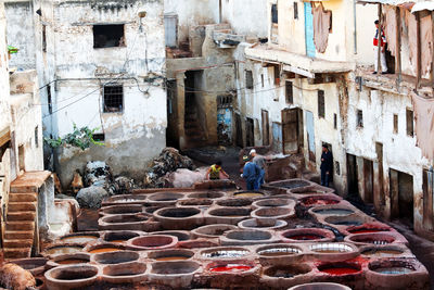 High angle view of tanneries in city