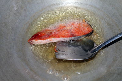 High angle view of meat in water