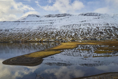 Scenic view of frozen lake against sky