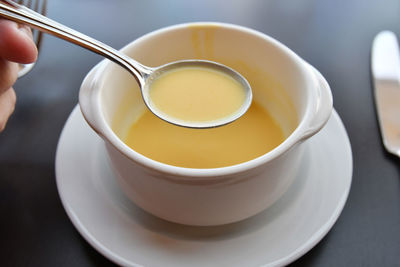 Close-up of tea cup on table