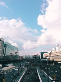 High angle view of railroad tracks against sky