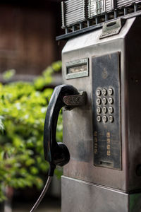 Close-up of telephone booth