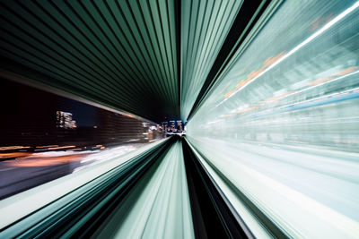 Blurred motion of illuminated railroad tracks