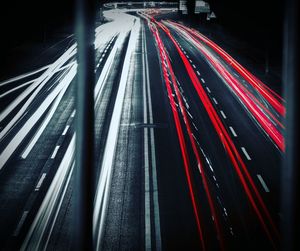 Light trails on road at night