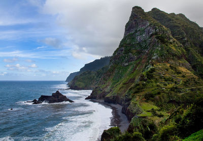 Scenic view of sea against cloudy sky