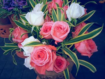 High angle view of rose bouquet