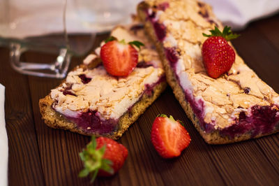 Close-up of strawberries in plate on table