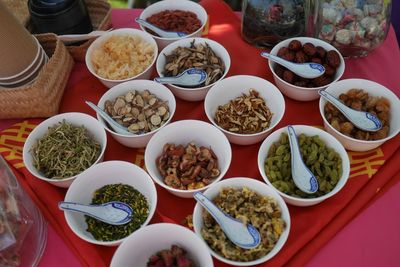 High angle view of food on table