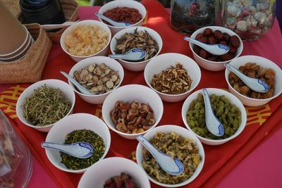 High angle view of food on table