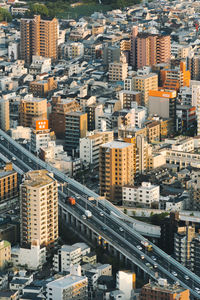 High angle view of buildings in city