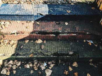 High angle view of steps on sunny day