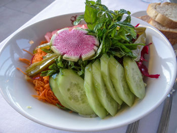 Close-up of salad in plate on table